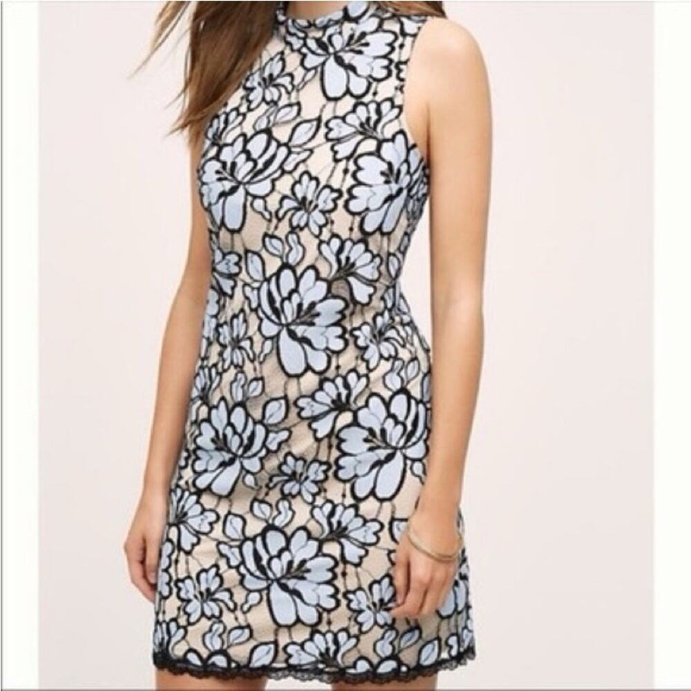 Plenty by Tracy Reese blue black floral lace overlay dress size 4 feminine